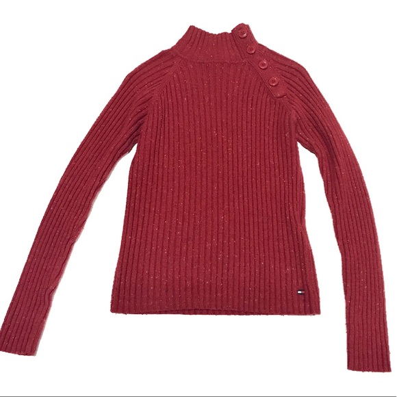 Vintage Fitted Buttoned Mock Neck Speckled Sweater - Picture 3 of 9